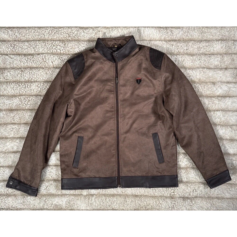 Ferrari Collections Men’s Leather Zip Up Jacket Brown XXL